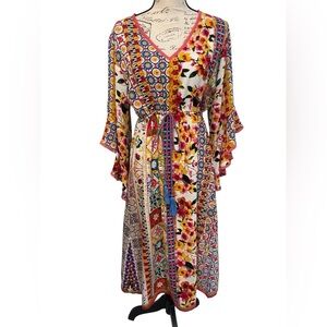 NAUDIC Maxi Bohemian Sundress with Flutter Sleeves 100% Viscose EUC